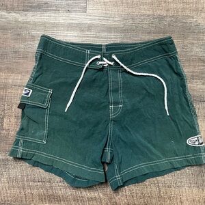 Quiksilver mid rise sea green surf shorts with a drawstring waist & side pocket
